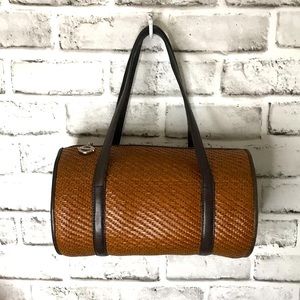 Vintage Woven Leather Barrel Bag 🛢️